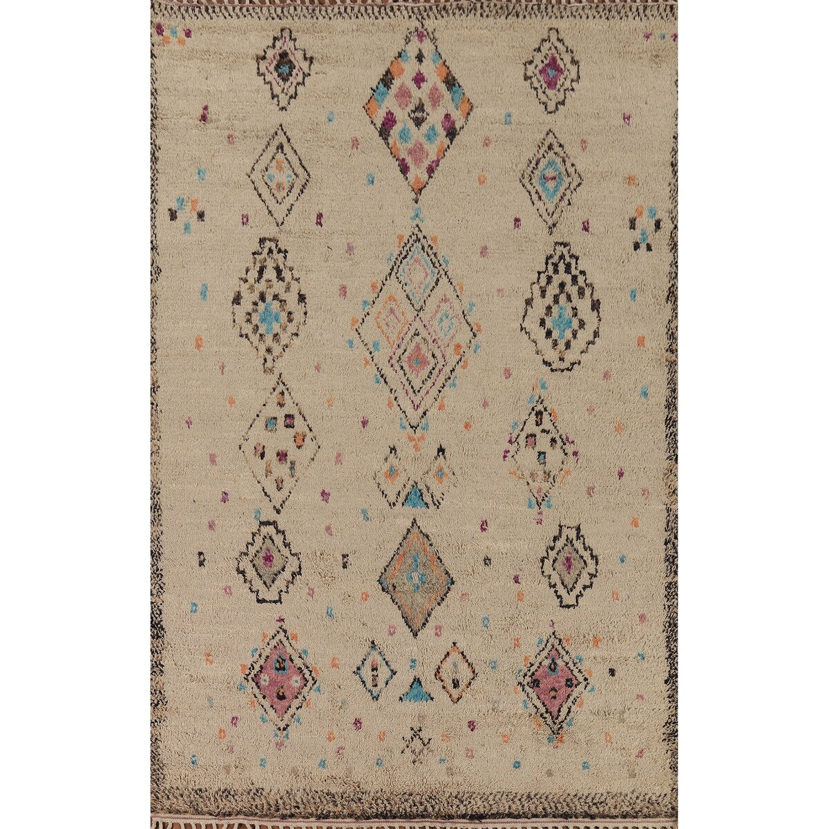 Plush Moroccan Oriental Area Rug Handmade Geometric Wool Carpet - 6'7" x 10'4"