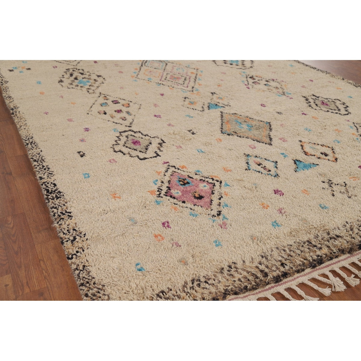 Plush Moroccan Oriental Area Rug Handmade Geometric Wool Carpet - 6'7" x 10'4"