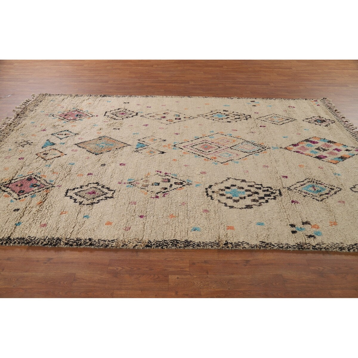 Plush Moroccan Oriental Area Rug Handmade Geometric Wool Carpet - 6'7" x 10'4"