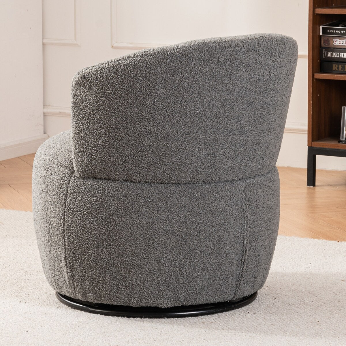 Plush Swivel Accent Chair - Contemporary Round Armchair with 360°Rotation and Metal Base for Living Room Elegance