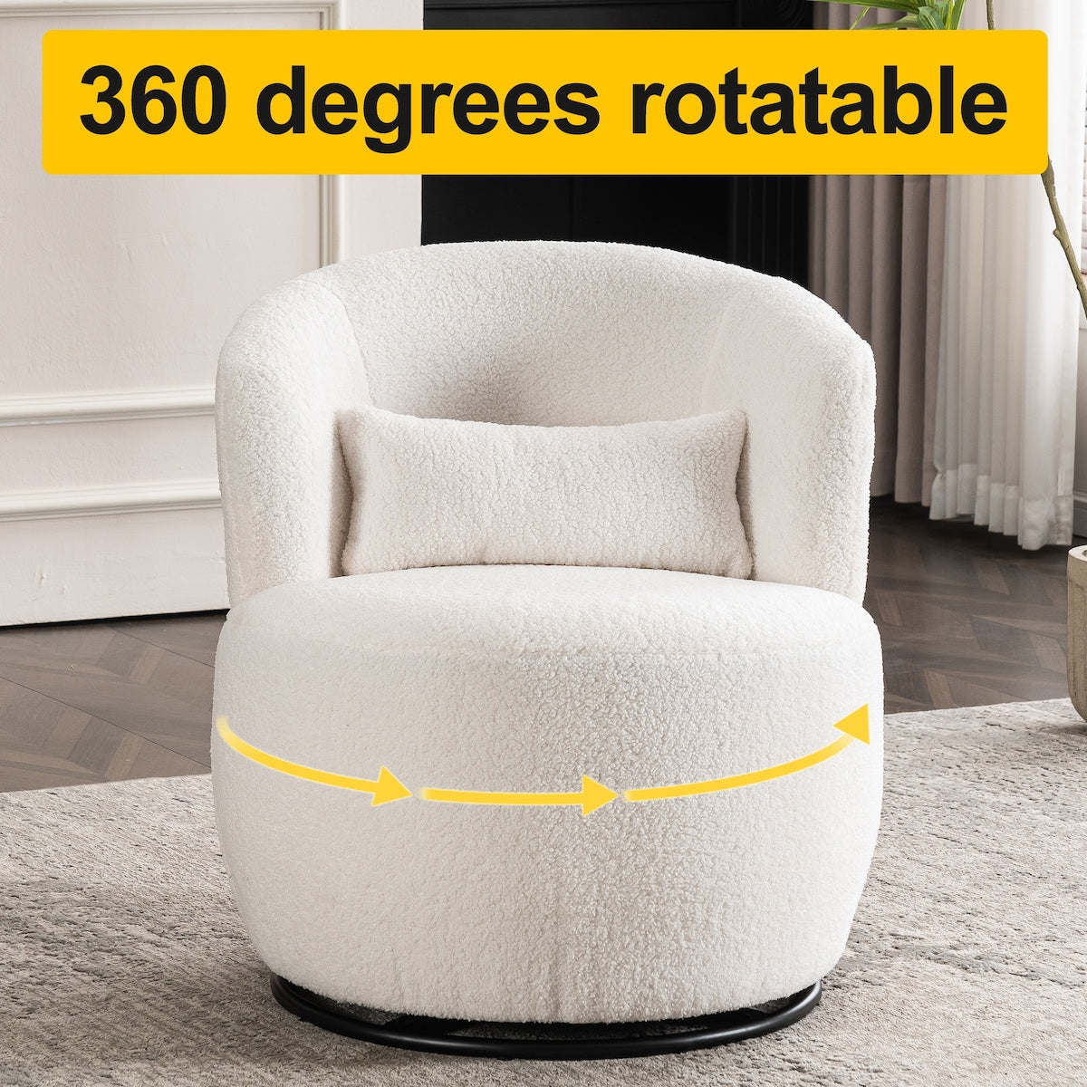 Plush Swivel Accent Chair - Contemporary Round Armchair with 360°Rotation and Metal Base for Living Room Elegance