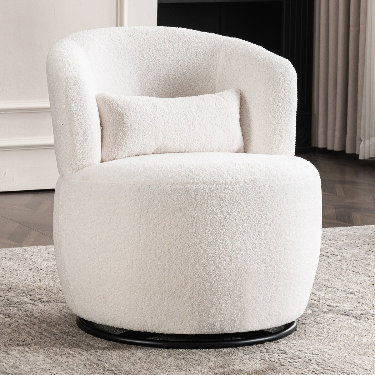 Plush Swivel Accent Chair - Contemporary Round Armchair with 360°Rotation and Metal Base for Living Room Elegance