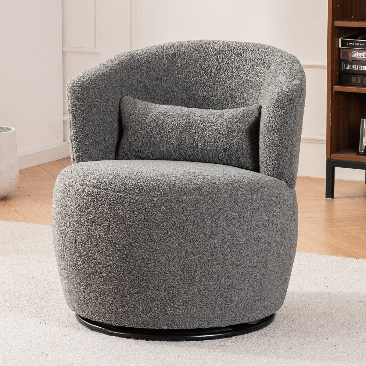 Plush Swivel Accent Chair - Contemporary Round Armchair with 360°Rotation and Metal Base for Living Room Elegance