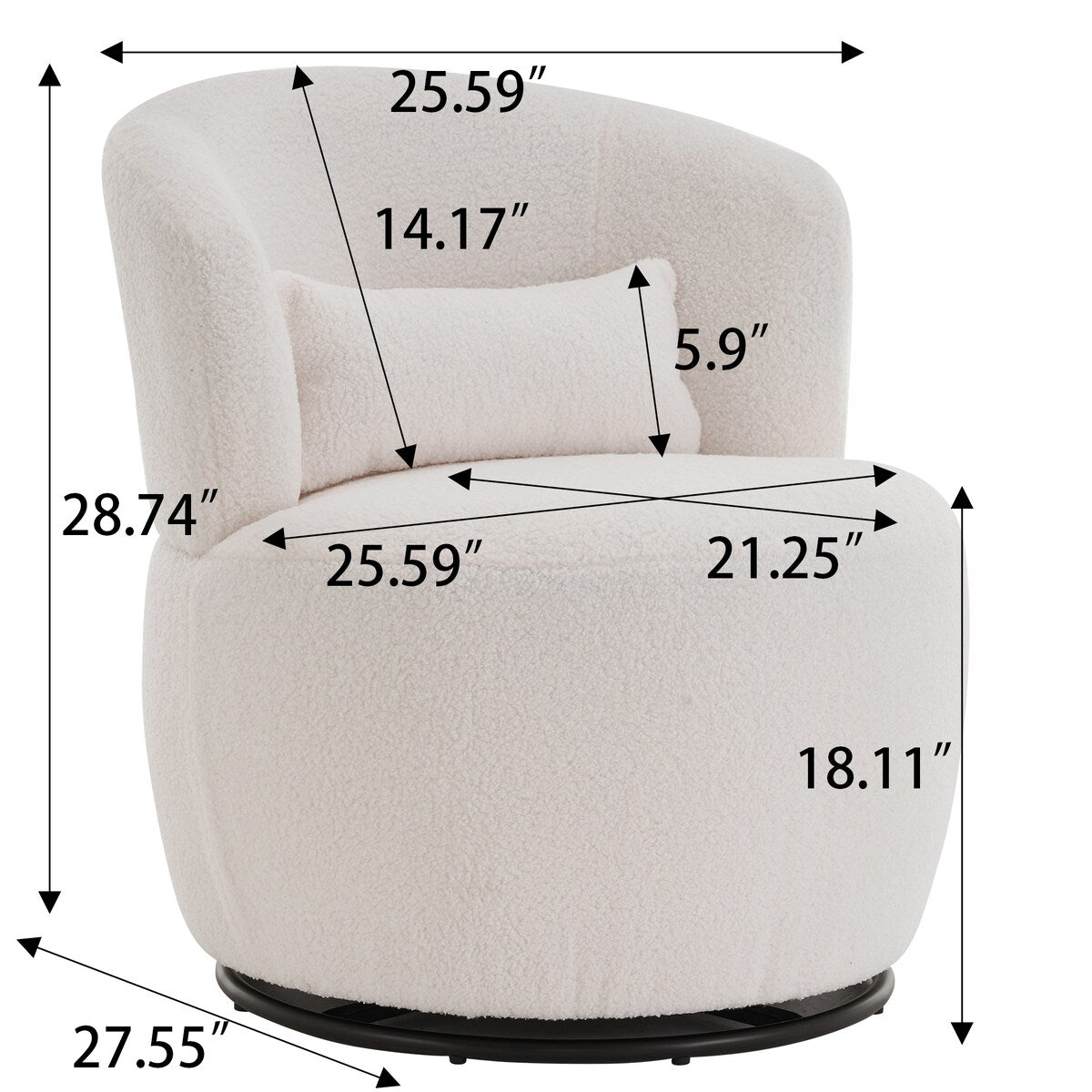 Plush Swivel Accent Chair - Contemporary Round Armchair with 360°Rotation and Metal Base for Living Room Elegance