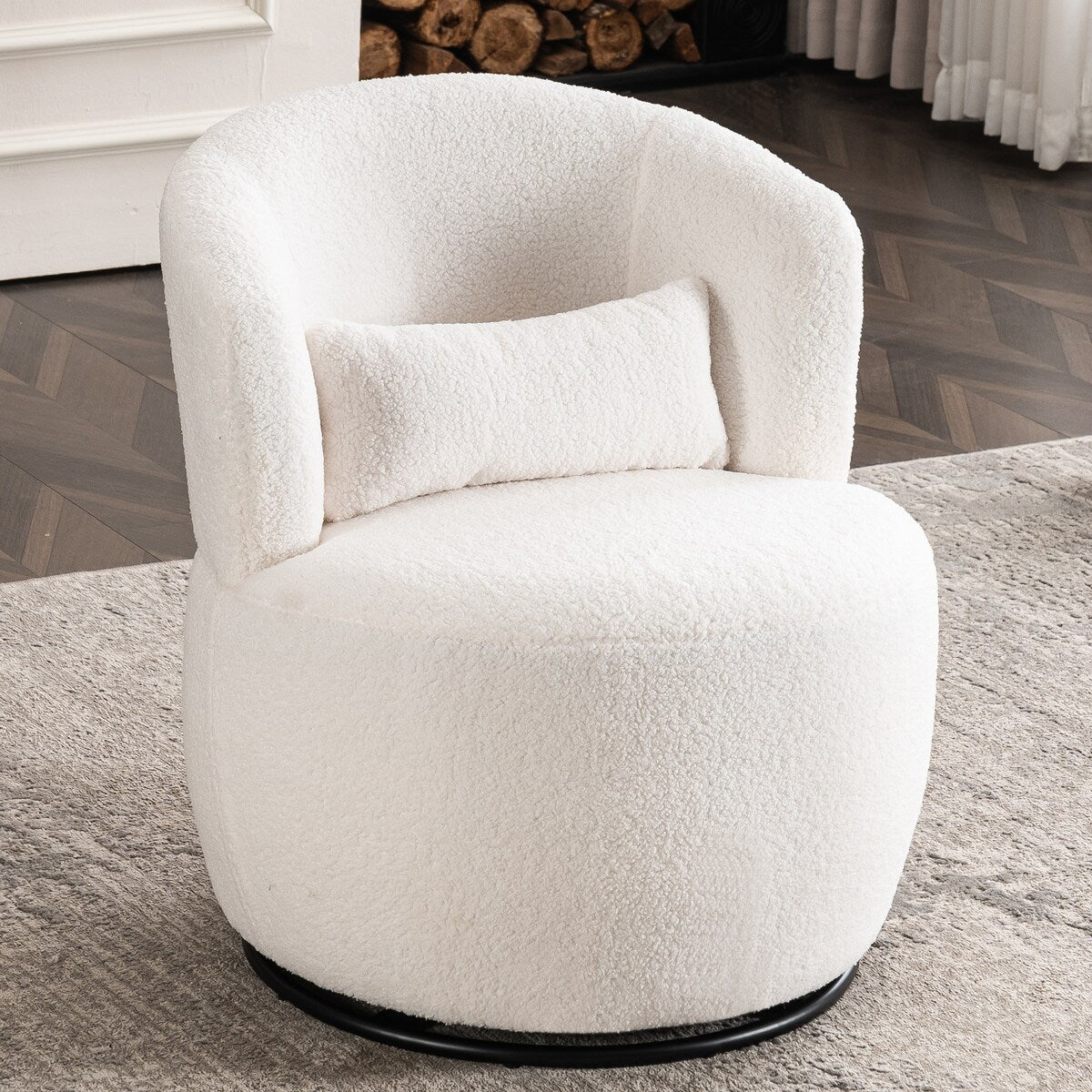 Plush Swivel Accent Chair - Contemporary Round Armchair with 360°Rotation and Metal Base for Living Room Elegance