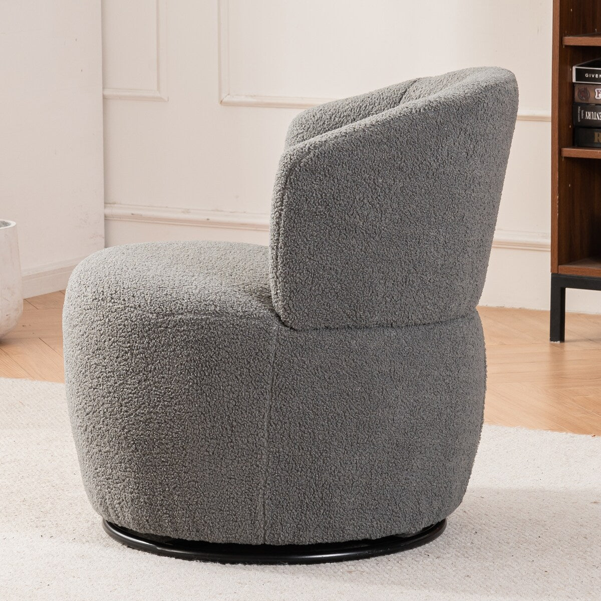 Plush Swivel Accent Chair - Contemporary Round Armchair with 360°Rotation and Metal Base for Living Room Elegance