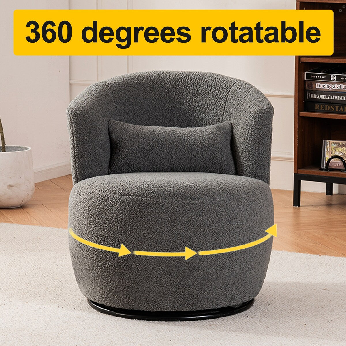 Plush Swivel Accent Chair - Contemporary Round Armchair with 360°Rotation and Metal Base for Living Room Elegance