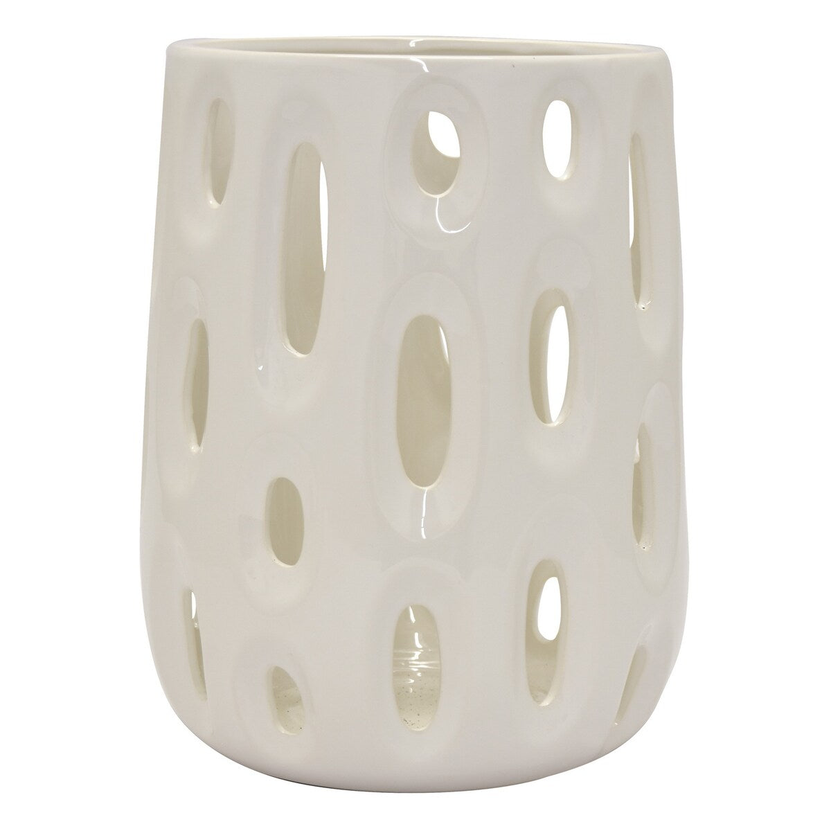 Plutus Brands Ceramic Vase With Holes in White Porcelain