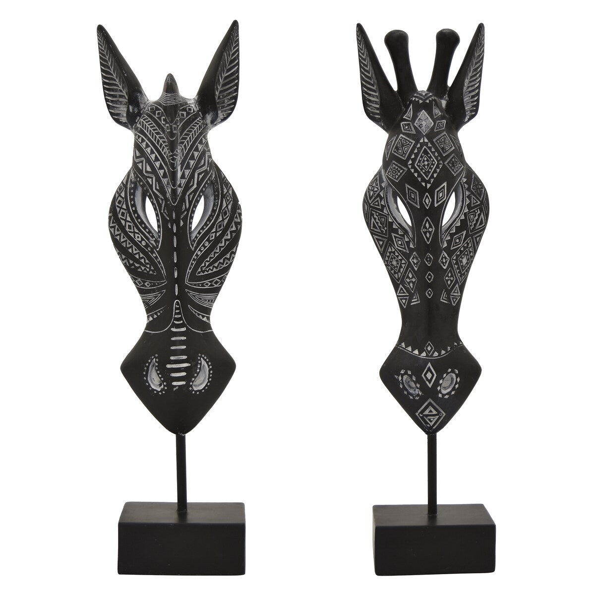 Plutus Brands Giraffe Head Black in Black Resin Set of 2