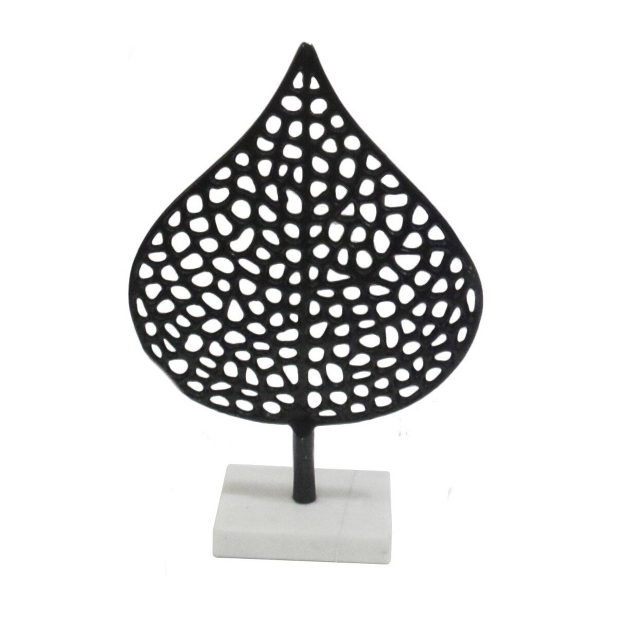 Plutus Brands Metal Leaf W/marble Base in Black Metal