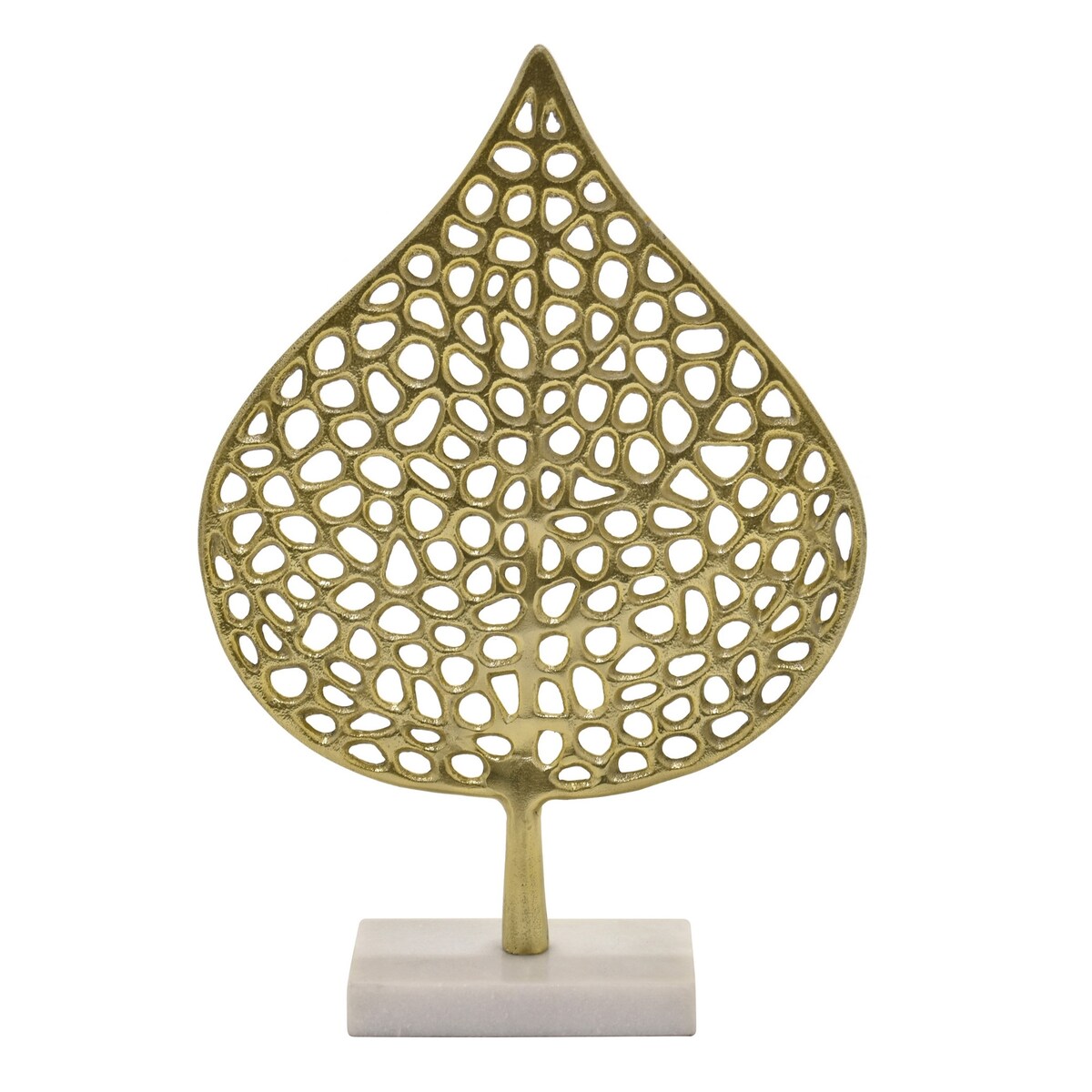 Plutus Brands Metal Leaf W/marble Base in Gold Metal