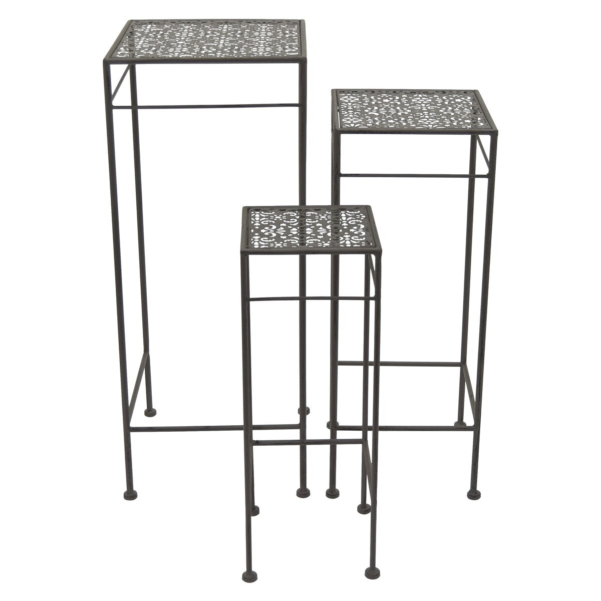 Plutus Brands Metal Plant Stand Square in Black Metal Set of 3
