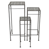 Plutus Brands Metal Plant Stand Square in Black Metal Set of 3