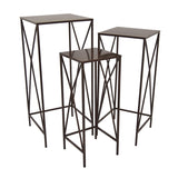 Plutus Brands Metal Plant Stand in Brown Metal Set of 3