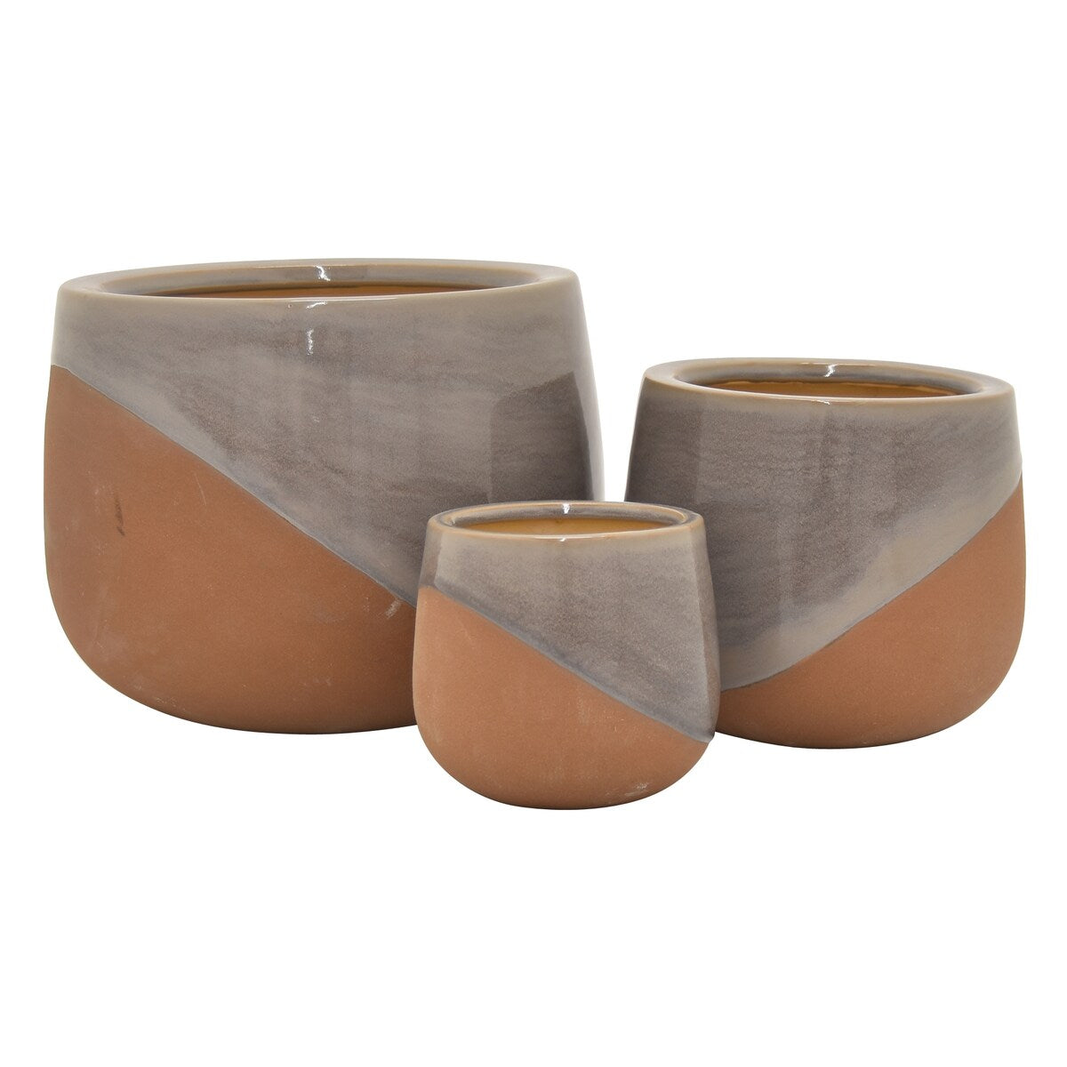 Plutus Brands Planter Set Of Three in Brown Porcelain
