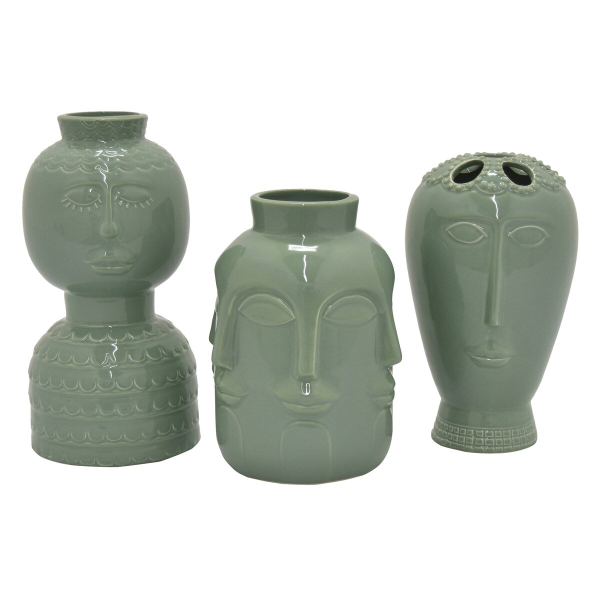 Plutus Brands Vase in Green Porcelain Set of 3