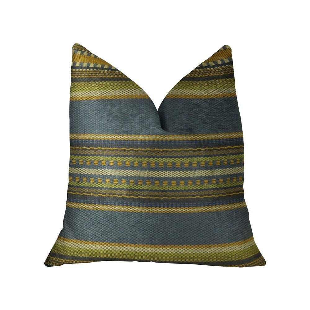 Plutus South Shore Dark Blue Olive Green and Cream Handmade Decorative Throw Pillow