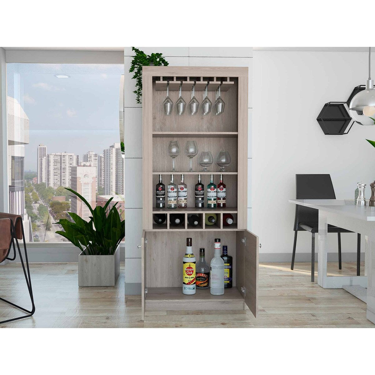 Plympton 3-Shelf Rectangle 5-Bottle Bar Cabinet