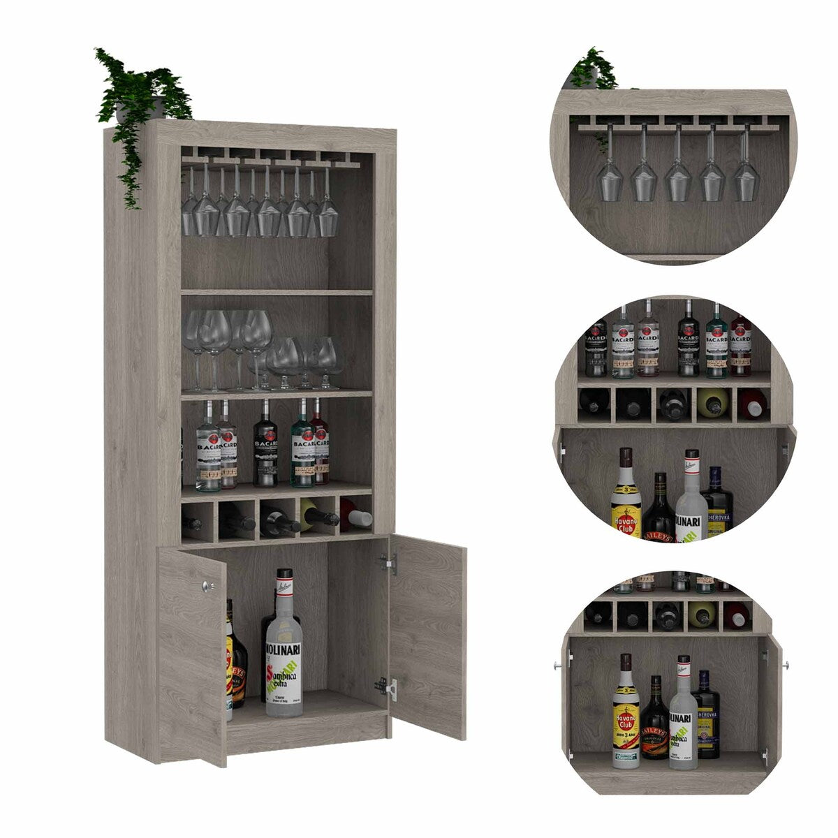 Plympton 3-Shelf Rectangle 5-Bottle Bar Cabinet