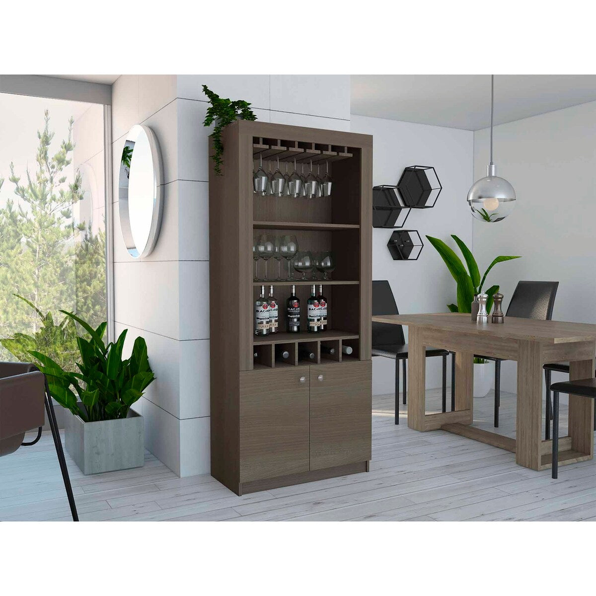 Plympton 3-Shelf Rectangle 5-Bottle Bar Cabinet