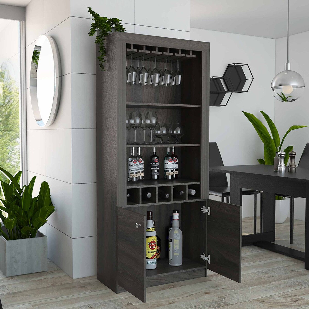 Plympton 3-Shelf Rectangle 5-Bottle Bar Cabinet