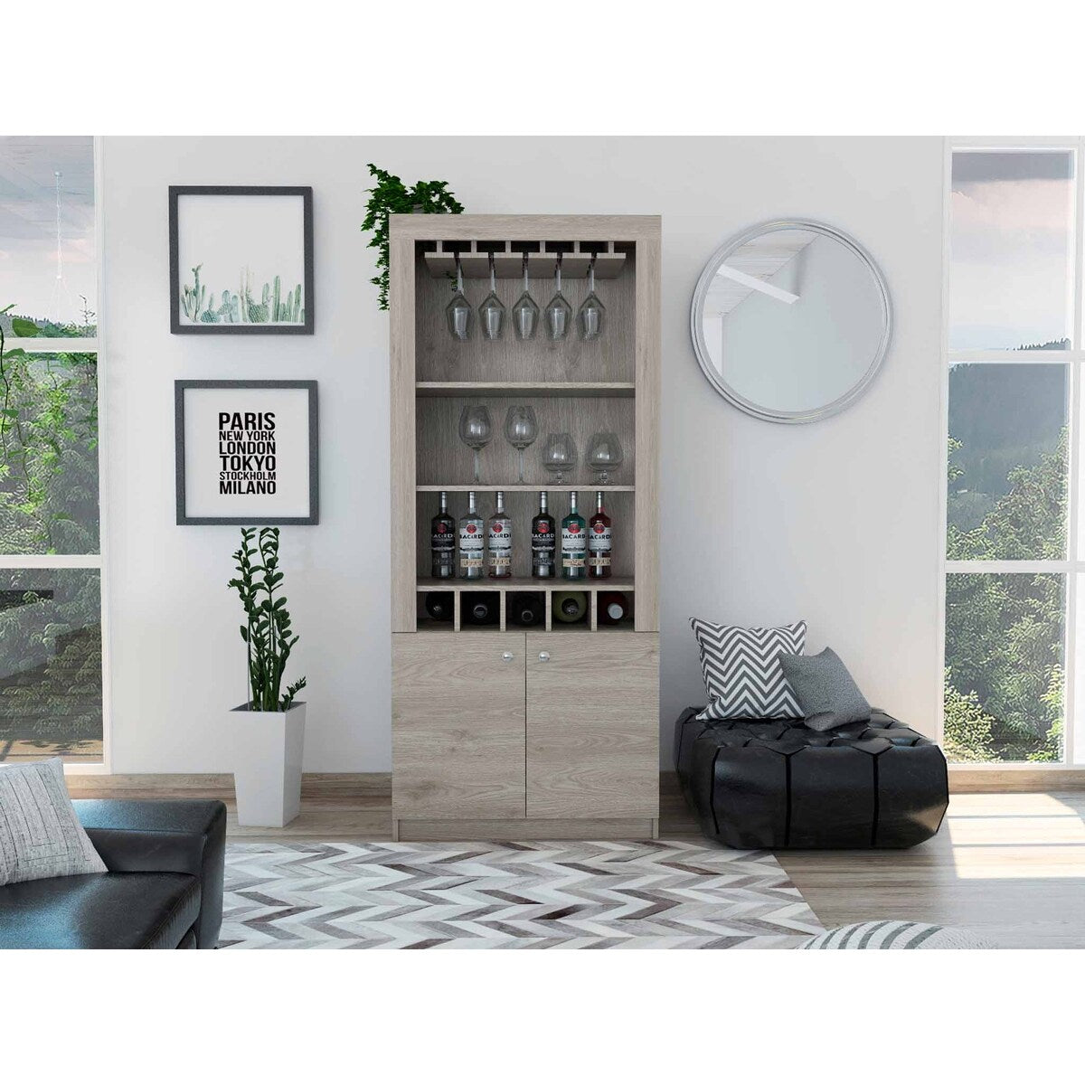 Plympton 3-Shelf Rectangle 5-Bottle Bar Cabinet