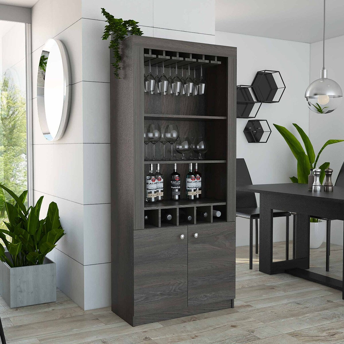 Plympton 3-Shelf Rectangle 5-Bottle Bar Cabinet