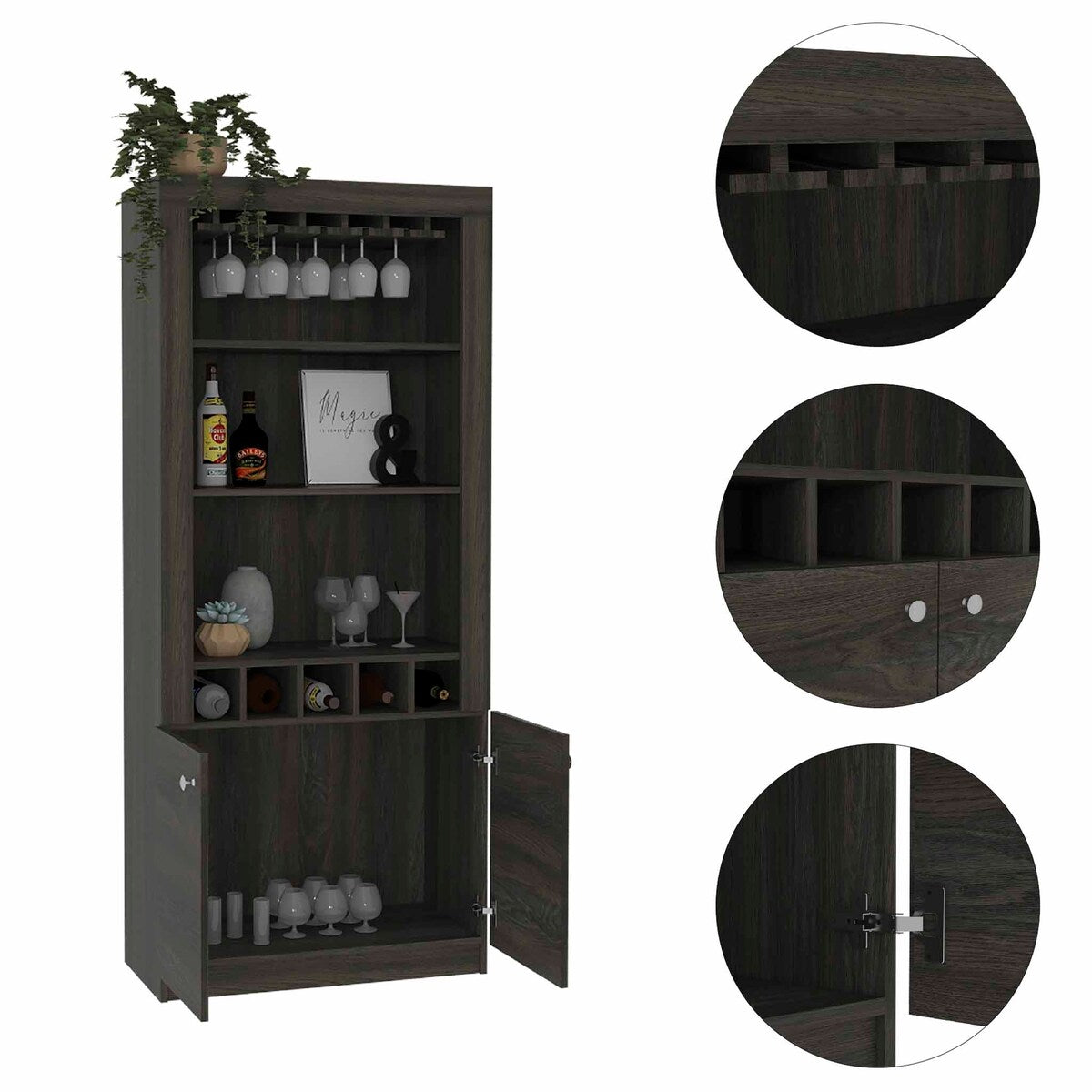 Plympton 3-Shelf Rectangle 5-Bottle Bar Cabinet