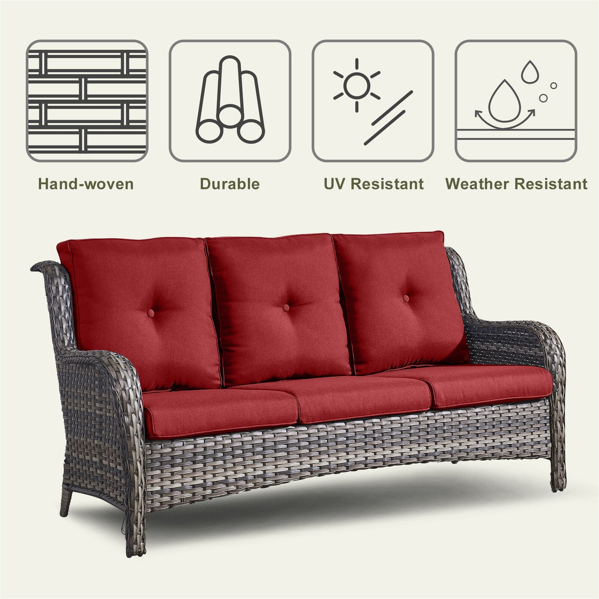 Pocassy 3-Piece Outdoor Wicker Sofa Set with Ottoman