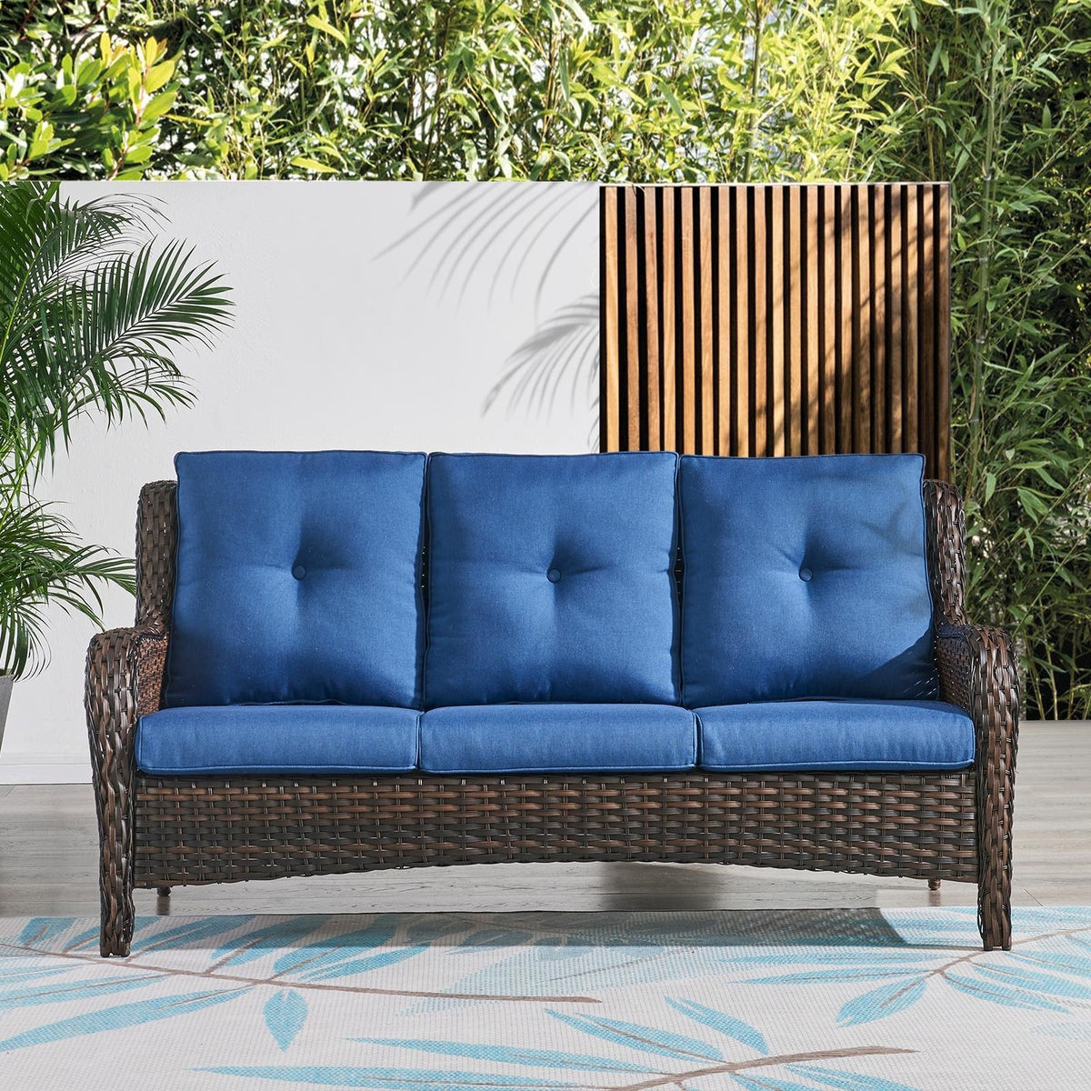 Pocassy 3-Seat Sofa Wicker Sofa PE Rattan