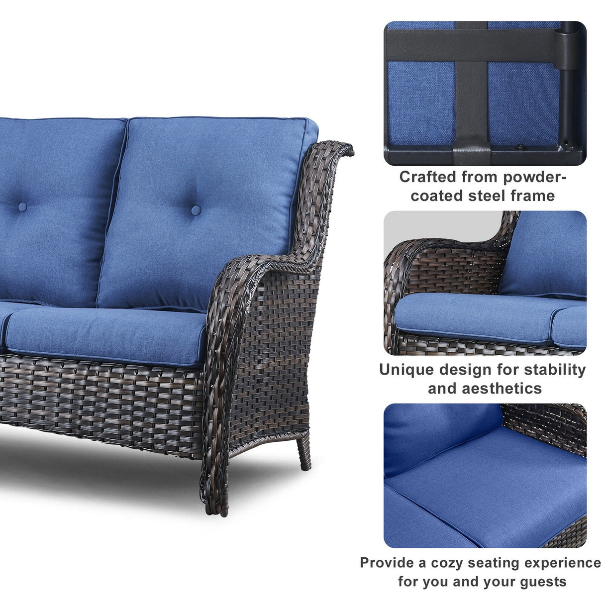 Pocassy 4-Piece Outdoor Sofa Patio Chair with Coffee Table