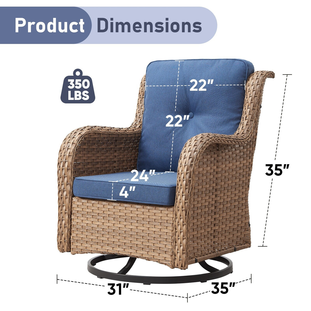 Pocassy 5-Piece Outdoor Furniture Set, Swivel chairs with Ottomans