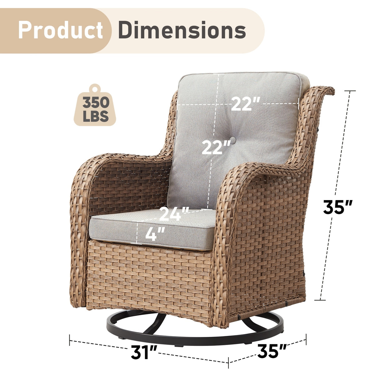 Pocassy 5-Piece Outdoor Furniture Set, Swivel chairs with Ottomans