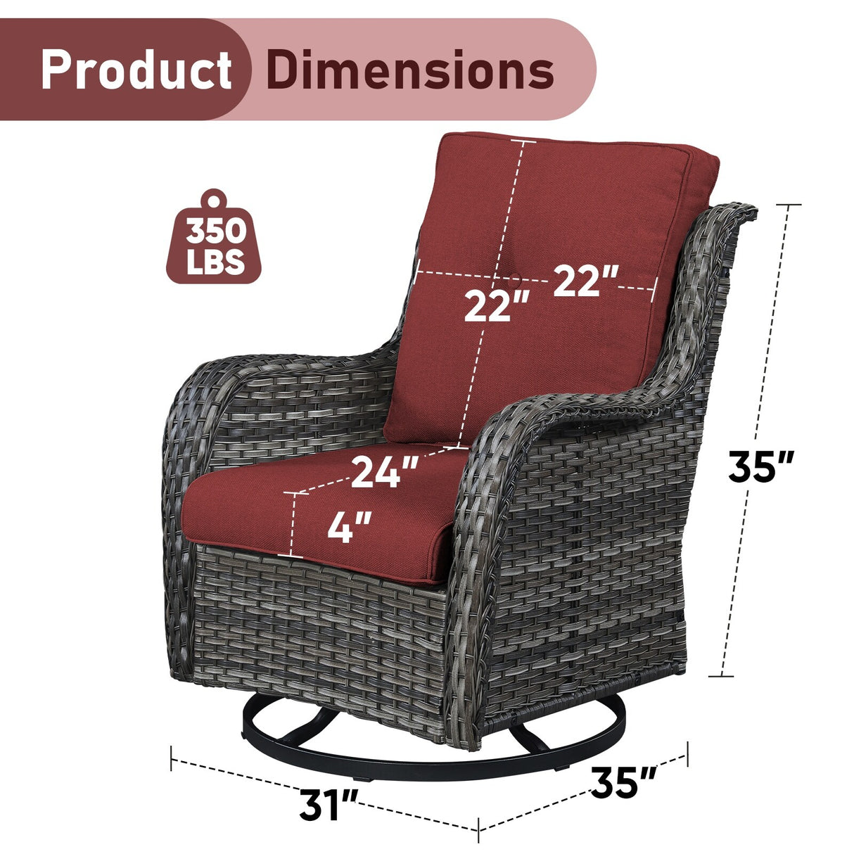 Pocassy 5-Piece Outdoor Furniture Set, Swivel chairs with Ottomans