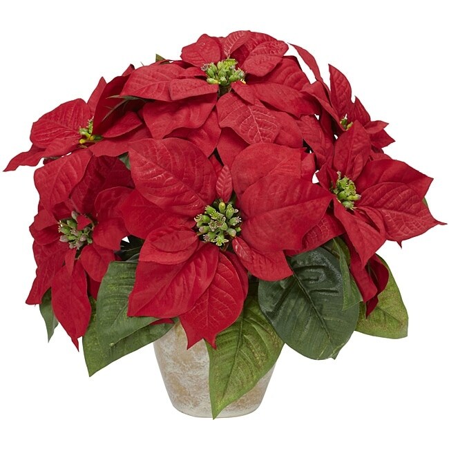 Poinsettia w/Ceramic Vase Silk Flower Arrangement