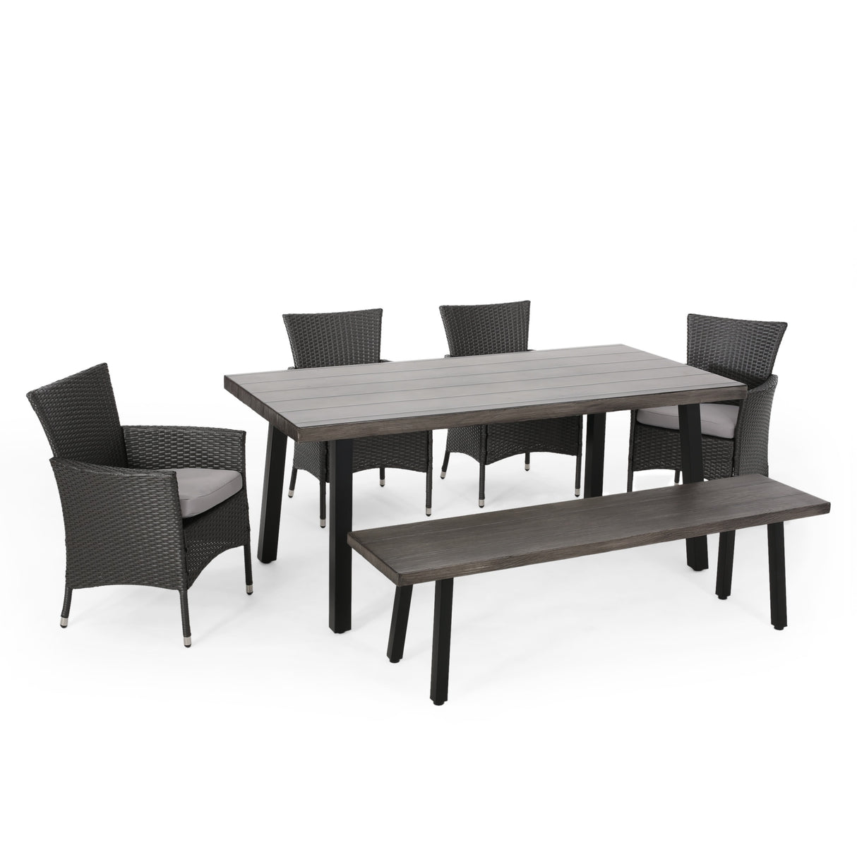 Pointe Outdoor 6 Piece Aluminum Dining Set with Bench by Christopher Knight Home