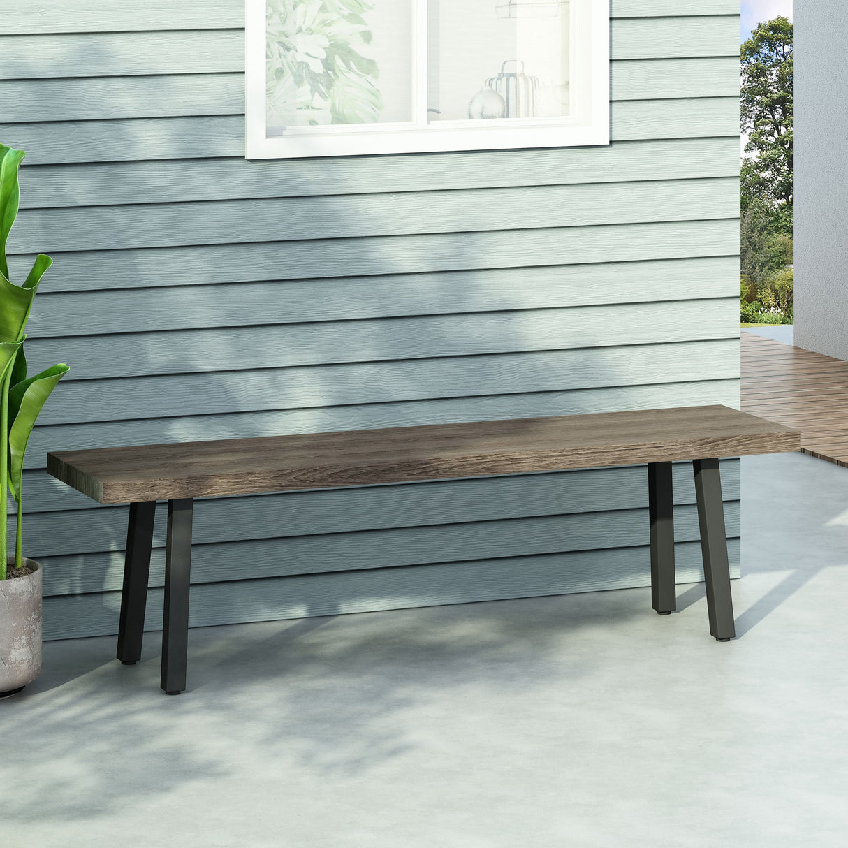 Pointe Outdoor Industrial Aluminum Dining Bench by Christopher Knight Home