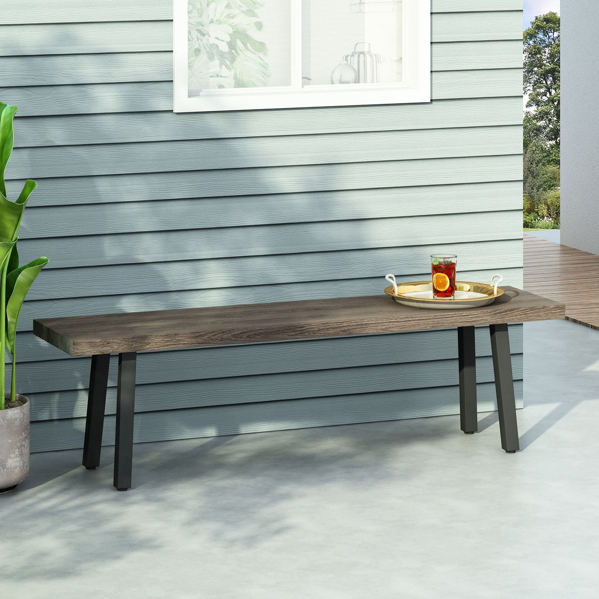 Pointe Outdoor Industrial Aluminum Dining Bench by Christopher Knight Home