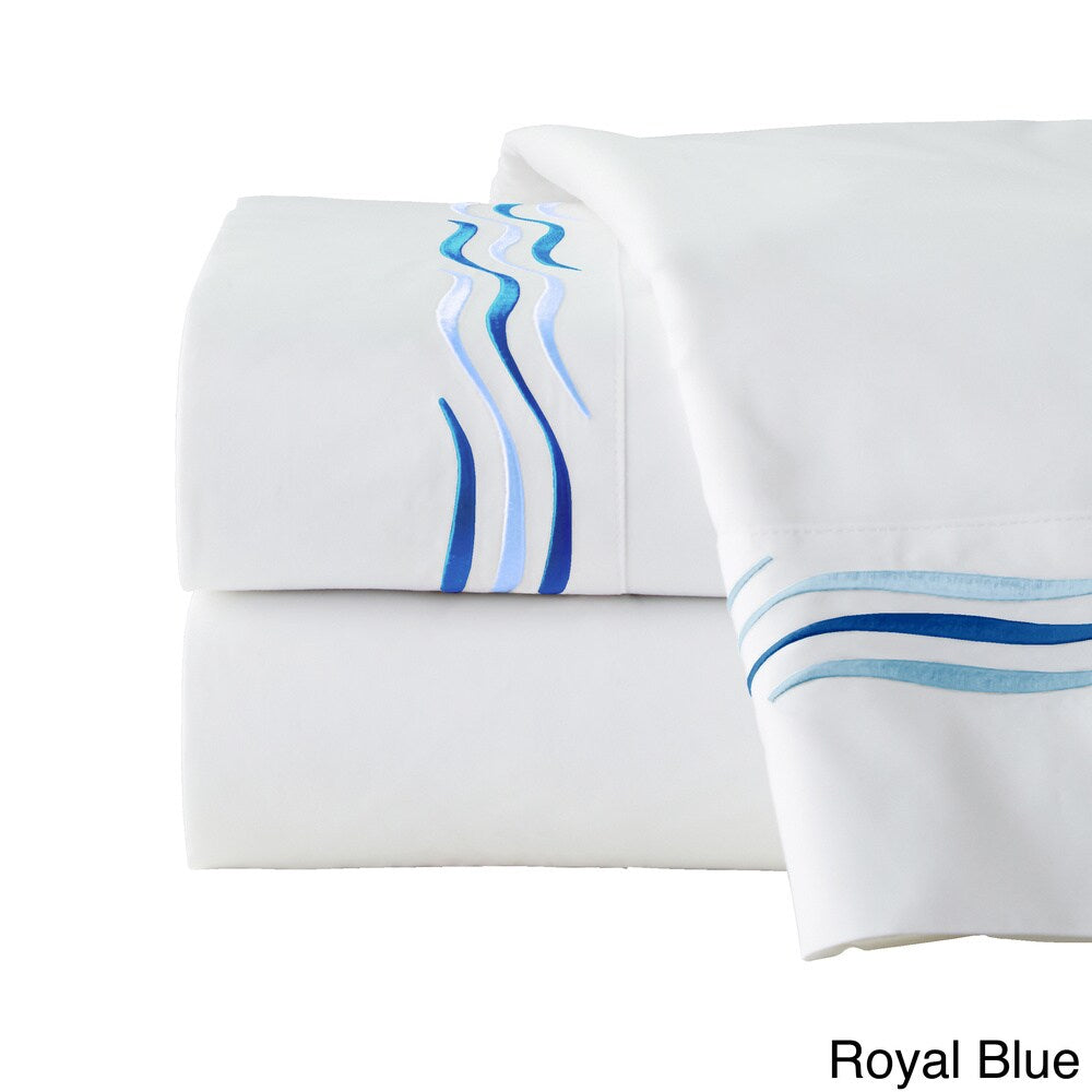 Pointehaven Wave Cotton 300-thread-count Embroidered Pillowcase Set