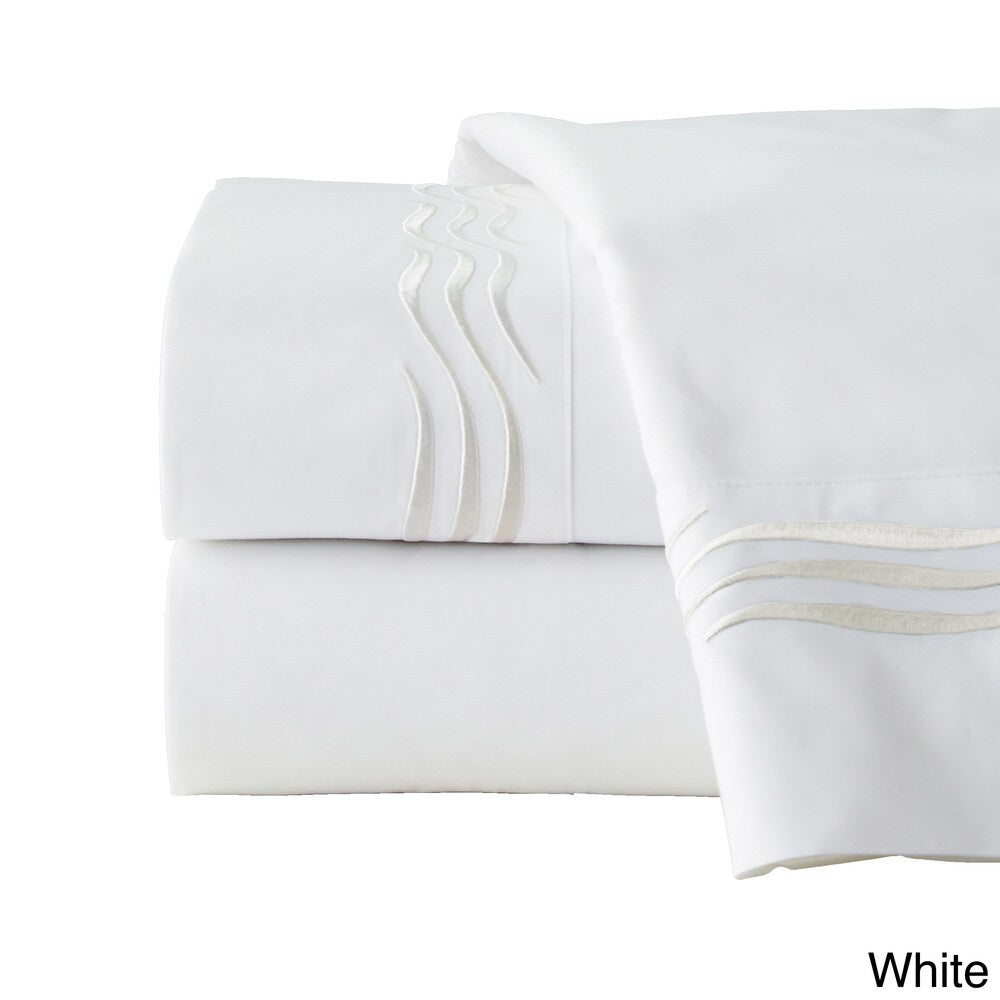 Pointehaven Wave Cotton 300-thread-count Embroidered Pillowcase Set