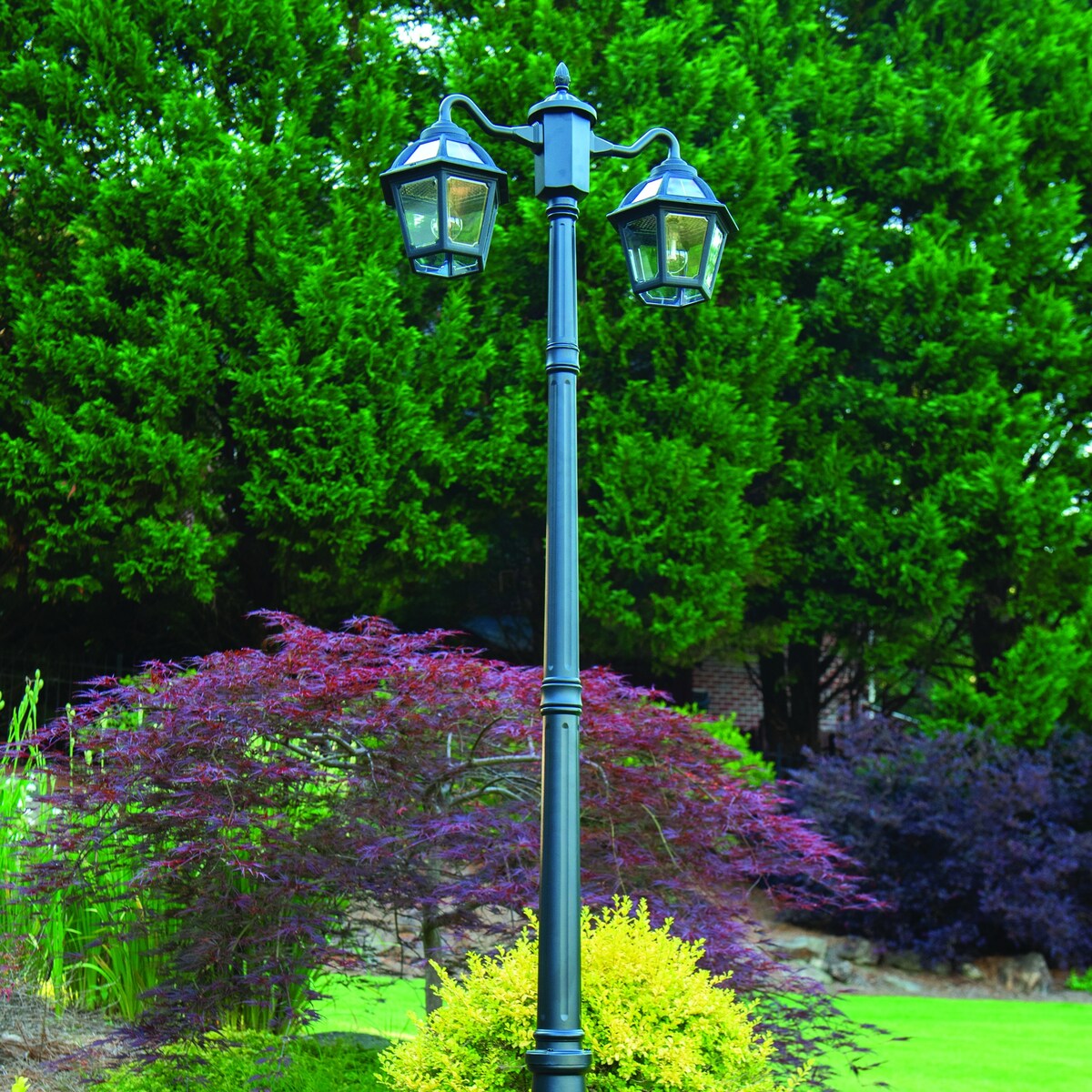 Gama Sonic Polaris 2-Light Black Aluminum Solar LED Outdoor Post Light