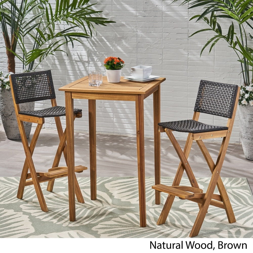 Polaris Outdoor 26" Square 3 Piece Wood and Wicker Bar Height Set by Christopher Knight Home