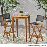 Polaris Outdoor 26" Square 3 Piece Wood and Wicker Bar Height Set by Christopher Knight Home