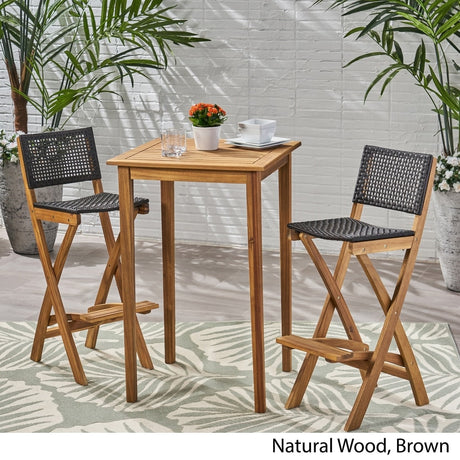 Polaris Outdoor 26" Square 3 Piece Wood and Wicker Bar Height Set by Christopher Knight Home