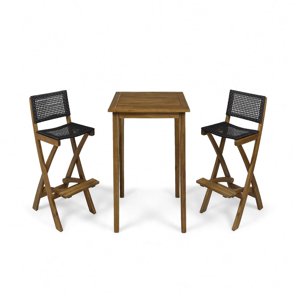 Polaris Outdoor 26" Square 3 Piece Wood and Wicker Bar Height Set by Christopher Knight Home