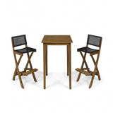 Polaris Outdoor 26" Square 3 Piece Wood and Wicker Bar Height Set by Christopher Knight Home