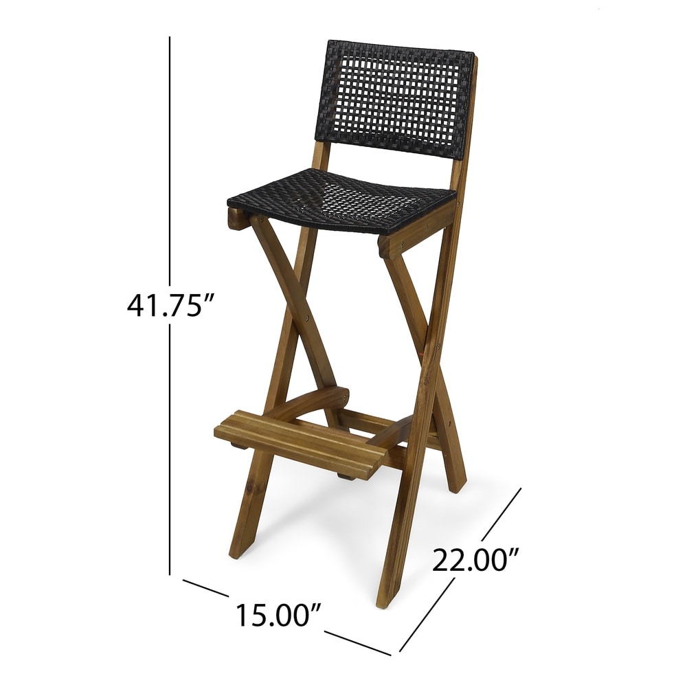 Polaris Outdoor 26" Square 3 Piece Wood and Wicker Bar Height Set by Christopher Knight Home