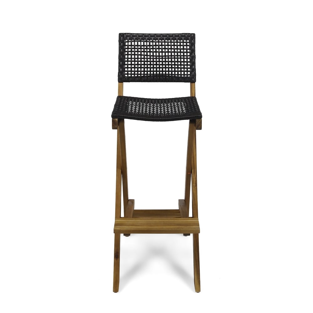 Polaris Outdoor 26" Square 3 Piece Wood and Wicker Bar Height Set by Christopher Knight Home