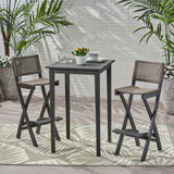 Polaris Outdoor 26" Square 3 Piece Wood and Wicker Bar Height Set by Christopher Knight Home