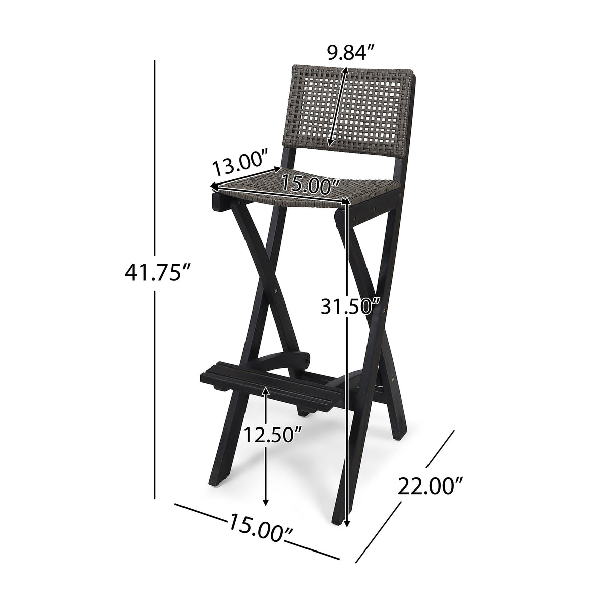 Polaris Outdoor 26" Square 3 Piece Wood and Wicker Bar Height Set by Christopher Knight Home